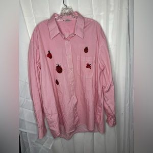 Vintage LasOLas Lady bug Patch work beads Strips Button Down Shirt 1X